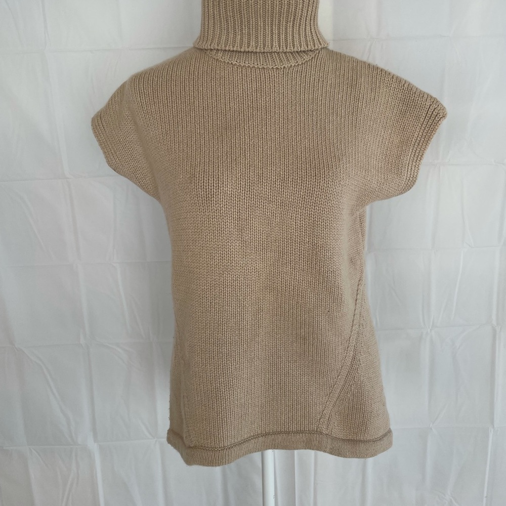 Derek Lam tan 3 or 4 ply cashmere tunic vest with t neck and back split